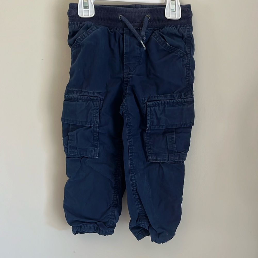 Gap Toddler Boys Navy Blue Lined Cargo Pants Size 2T Pull on Elastic Waist
